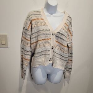 Oak&trellis size xl fair isle print button up cardigan cotton blend